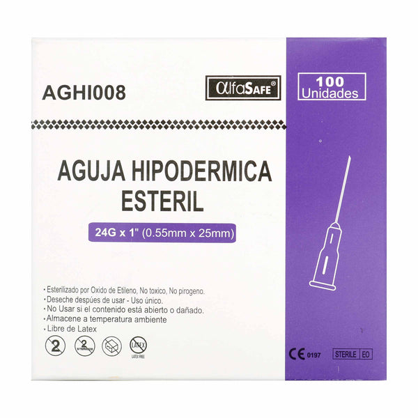 Aguja Hipodermica Alfa 24G X 1 100 Unds