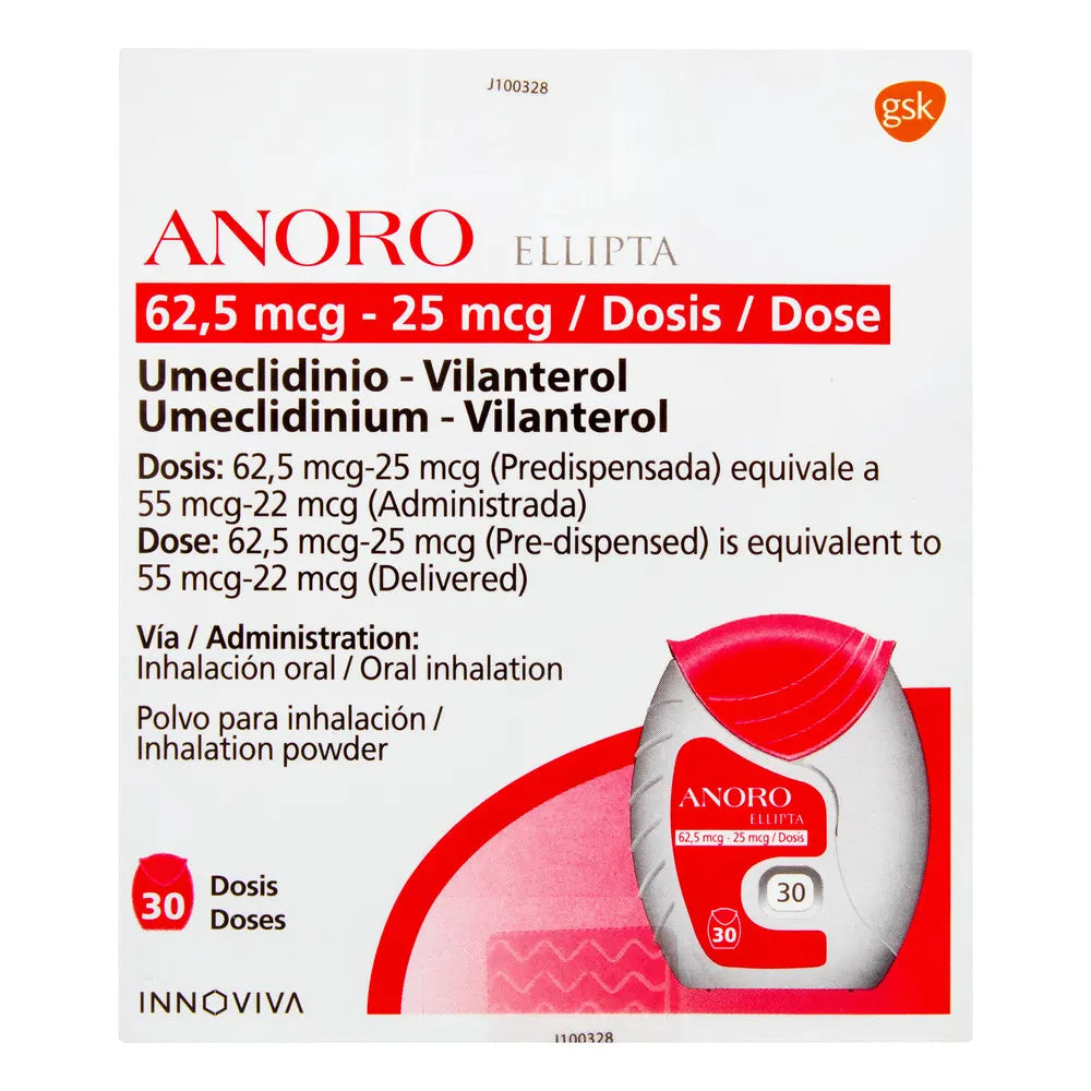 Anoro Ellipta 62.5/25 Mcg Frasco X 30 Dosis (Vilanterol - Bromuro De U ...
