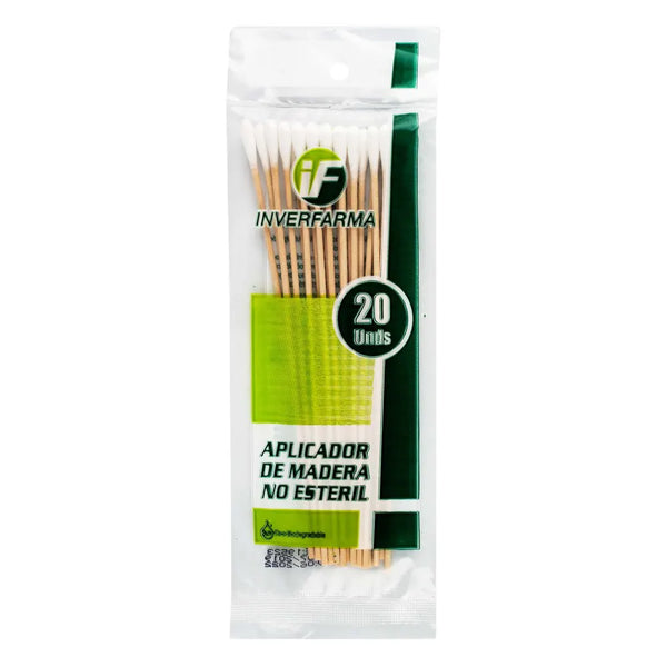 Aplicador Madera Con Algodon Inverfarma Paquete X 20 Und