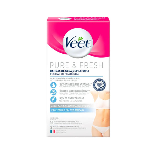 Bandas Veet Cera Depilatoria Axilas Bikini Pure Fresh Blister X 19 Und