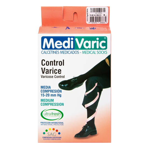 Calcetin Medivaric Hombre Talla L Negro Mediana Compresion Caja X 1 Und