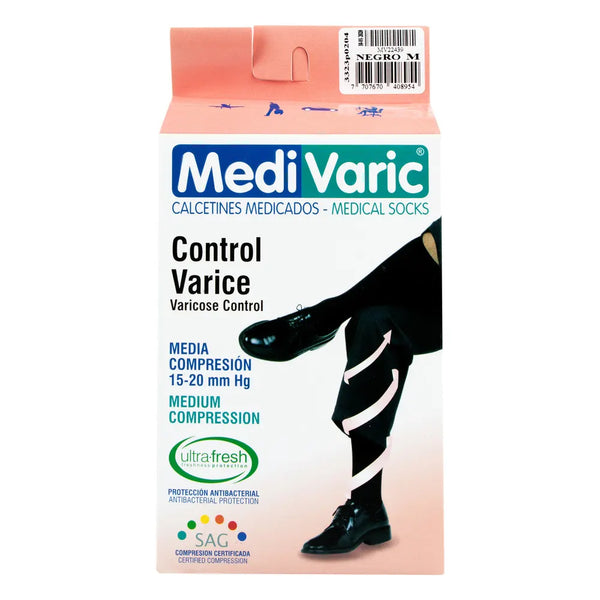 Calcetin Medivaric Hombre Talla M Negro Mediana Compresion Caja X 1 Und