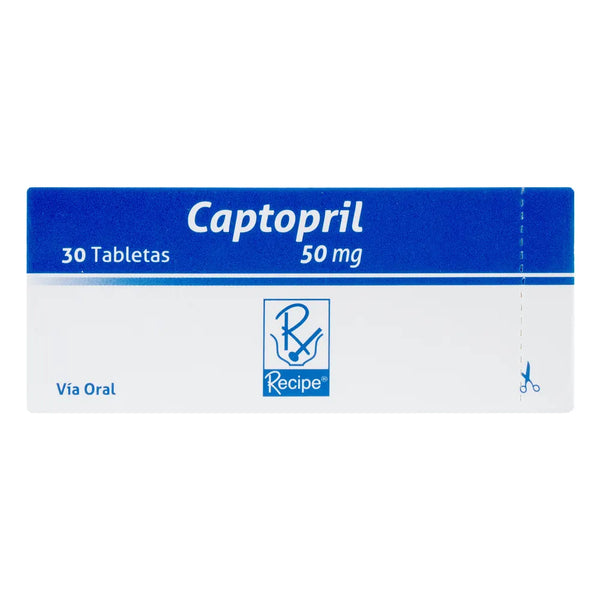 Captopril 50 Mg 30 Tabletas Rc (Captopril)