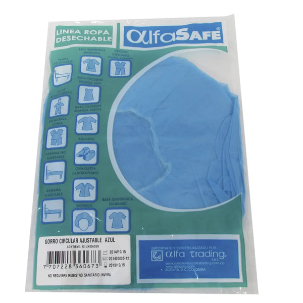 Gorro Circular Azul Alfasafe Bolsa X 12 Und