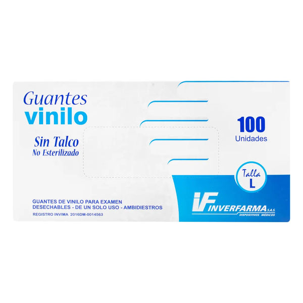 Guante De Vinilo T.L 100 Und Inverfarma