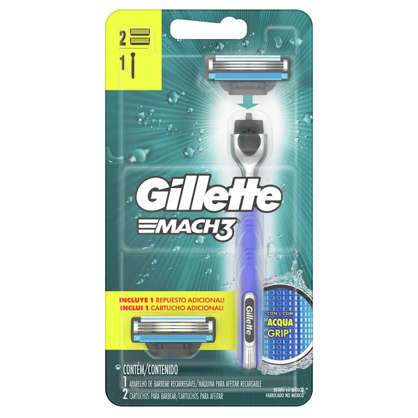 Maquina De Afeitar Gillette Mach3 Aquagrip -2 Repuestos