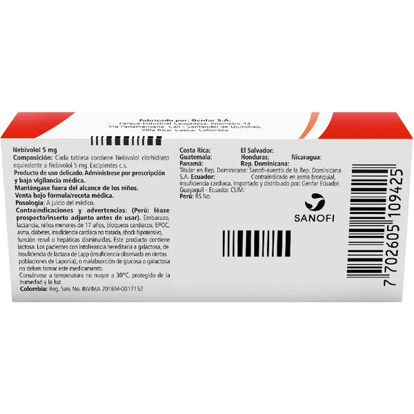 Nebivolol 5 Mg (Genfar) Caja X 30 Tab (Nebivolol )