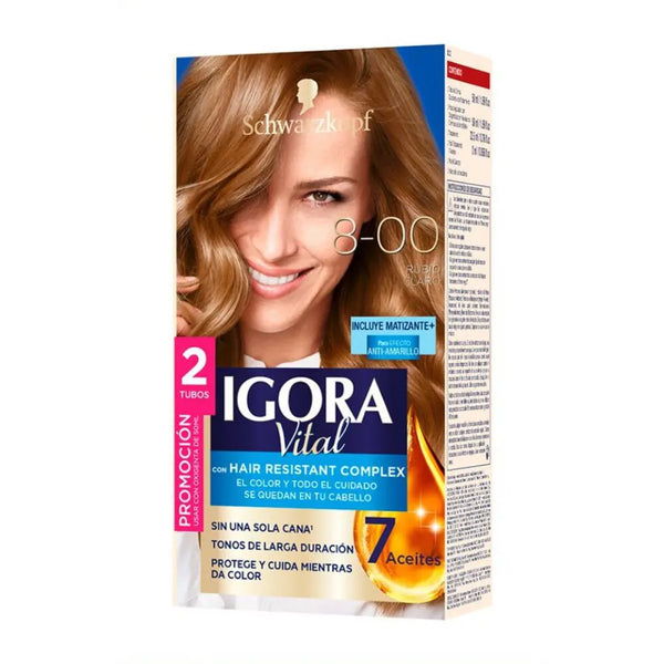 Oferta Tinte Igora Vital Permanente Rubio Claro 8-00 Doble Tubo Estuche X 50 Grs