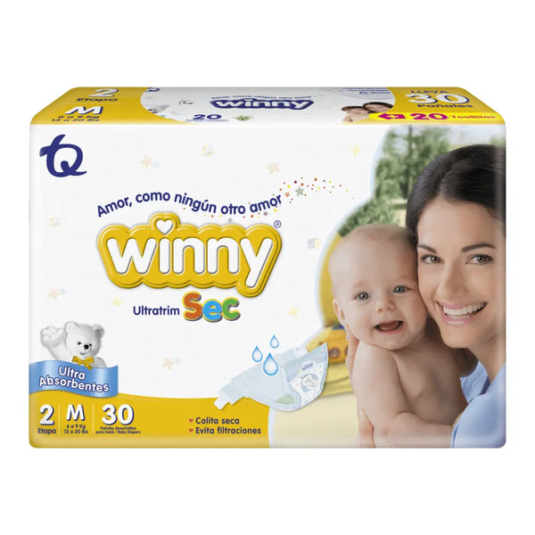 Pañal Winny Sec Etapa 2/M + Toallitas Paquete X 30 Und