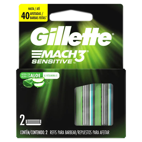 Repuestos Para Cuchilla De Afeitar Gillette Mach 3 Sensitive Con 3 Hojas 2 Repuestos Maquina De Afeitar Para Barba Afeitadora Para Hombre Con Piel Sensible Display X 2 Und