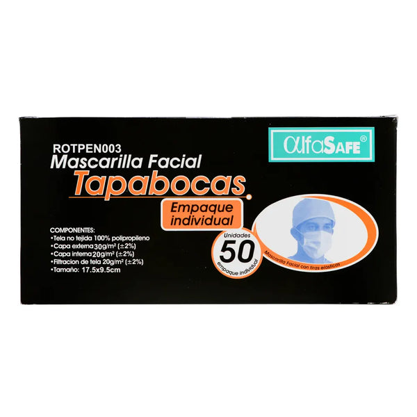 Tapabocas Elastico Alfasafe Negro E.I Caja X 50 Und