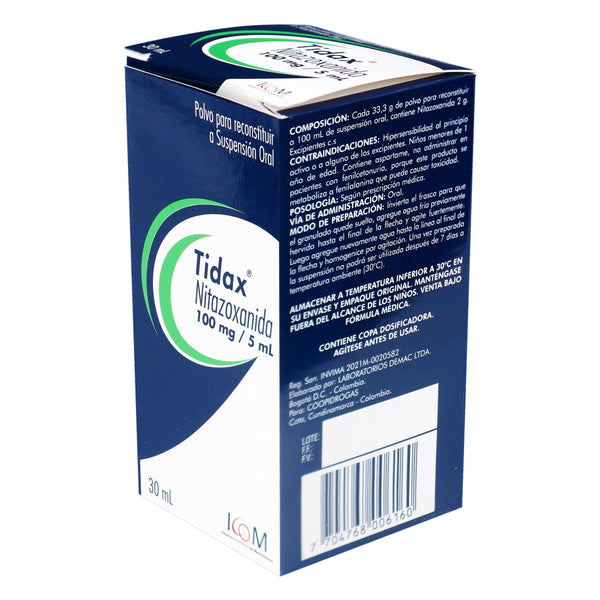 Tidax 100 Mg Suspension 30 Ml Icom (Nitazoxanida)