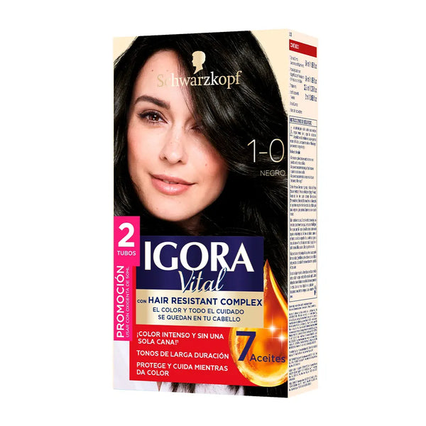 Tinte Igora Vital Permanente 1-0 Negro Doble Tubo
