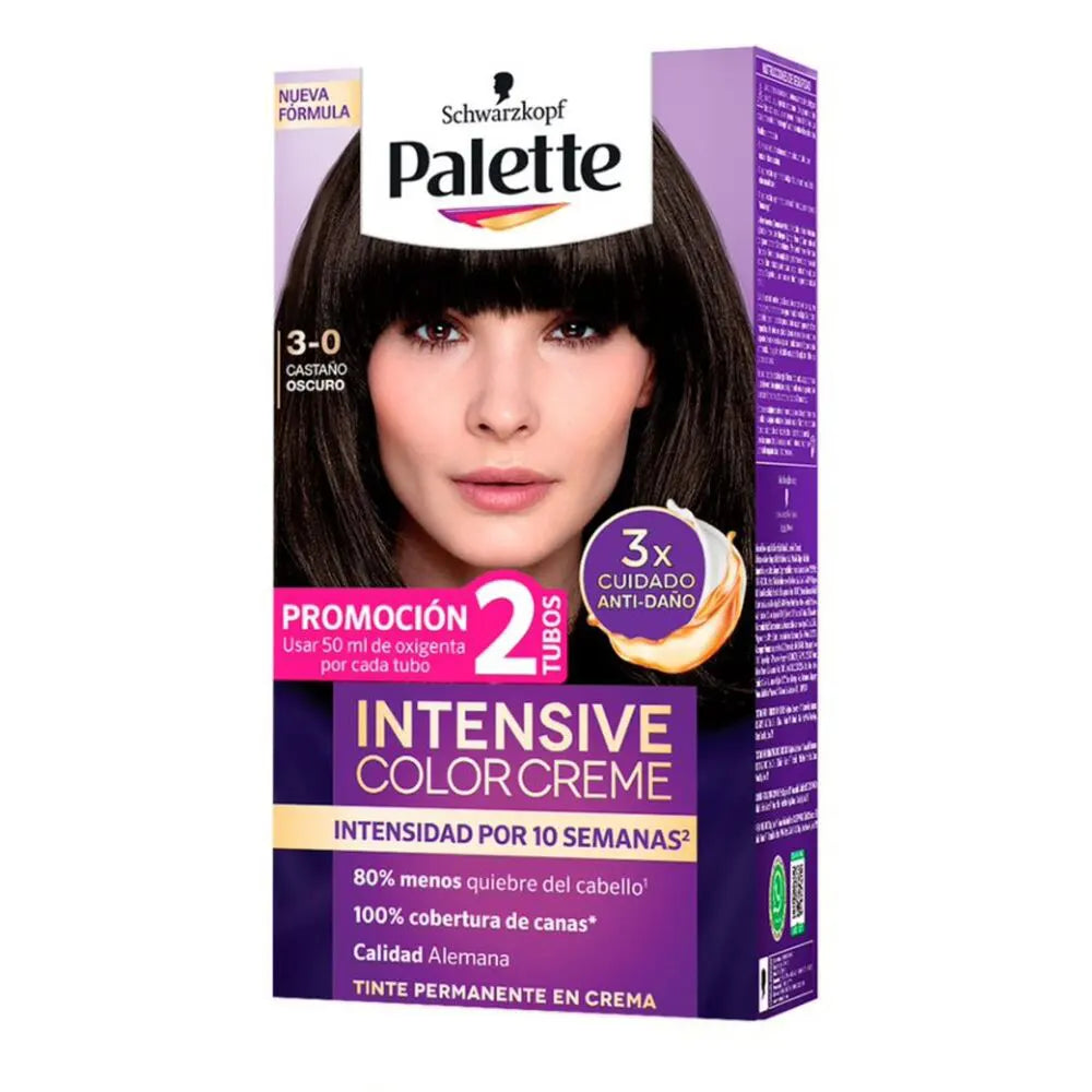 Tinte Palette Color Creme Permanente Castaño Oscuro 3-0 Doble Tubo ...