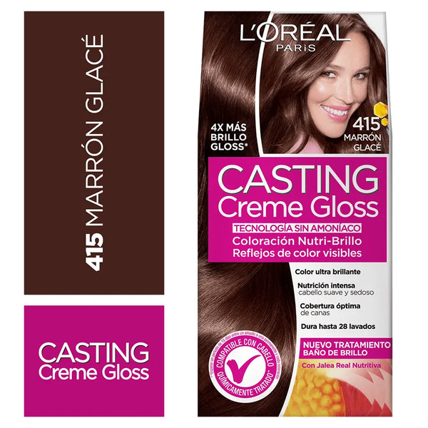 Tintura Casting Cream Sin Amoniacondicionador Gloss Loreal Paris Tono 4.15 Chocolate Glaseado