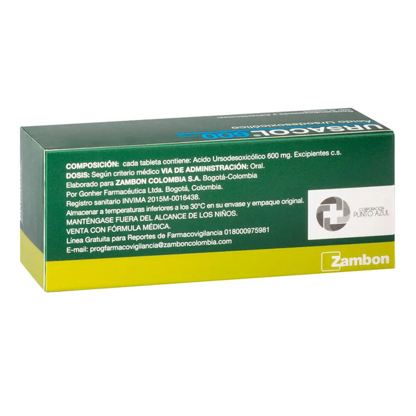 Ursacol 600 Mg Caja X 15 Tab (Acido Ursodeoxicolico)