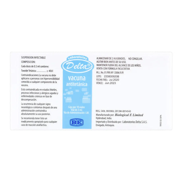 Vacuna Antitetanica 3 Ml Caja X 10 Und