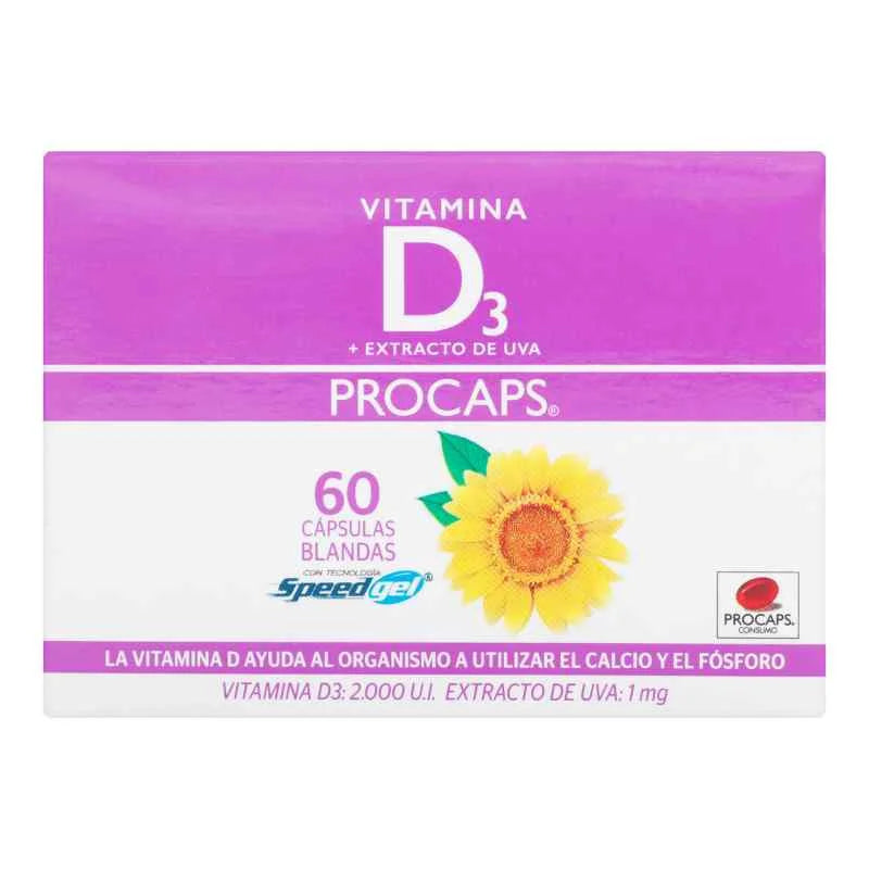 Vitamina D3+Extracto de Uva Procaps Caja X 60 Cápsulas Blandas ...